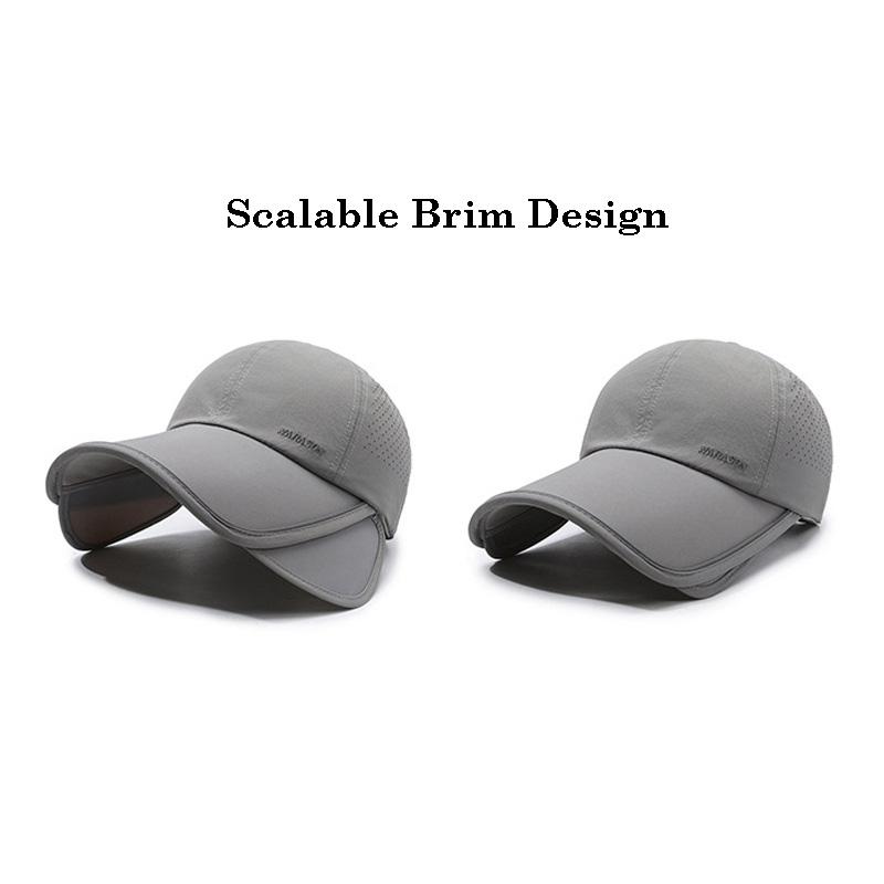 Long Wide Brim Sunscreen Baseball Cap Women Outdoor Golf Cap Summer Thin Quick-Drying Retractable Sunshade Cap for Men