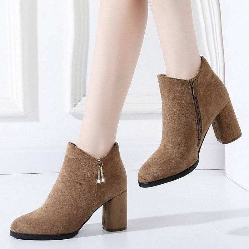 Pointed Toe Warm Heeled Women's Ankle Boots Autumn Winter Suede Female Short Shoes Comfortable and Elegant Trend 2025 Booties