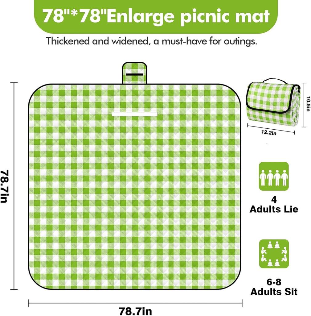Extra Large 3 Layer Picnic Blanket, Waterproof Thickened Foldable Outdoor Mat for Beach Camping Park Home