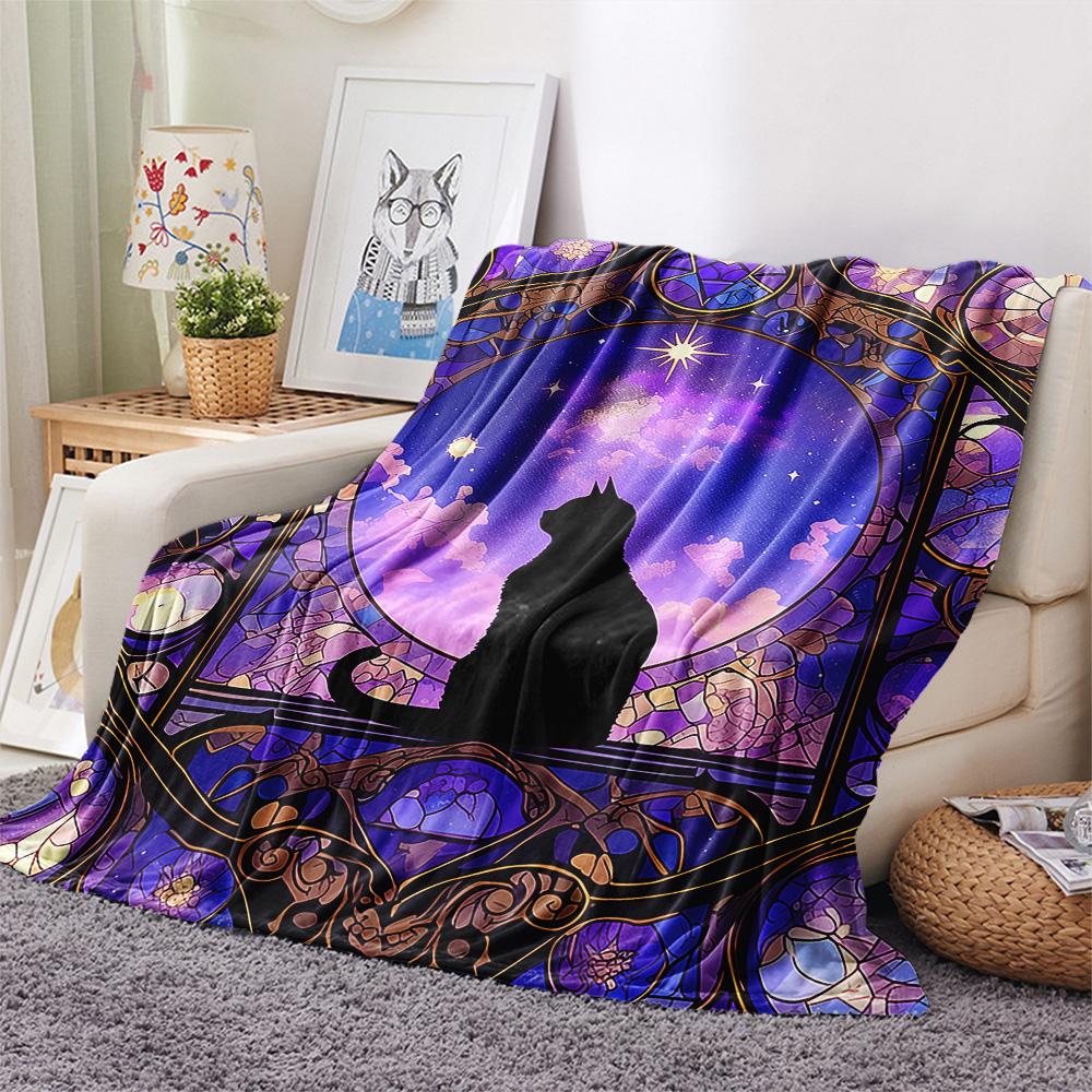 Black Cat Print Flannel Blanket, High Quality Comfortable for All Seasons, Home Decor, Warmth and Comfort, Perfect for Christmas Gifts