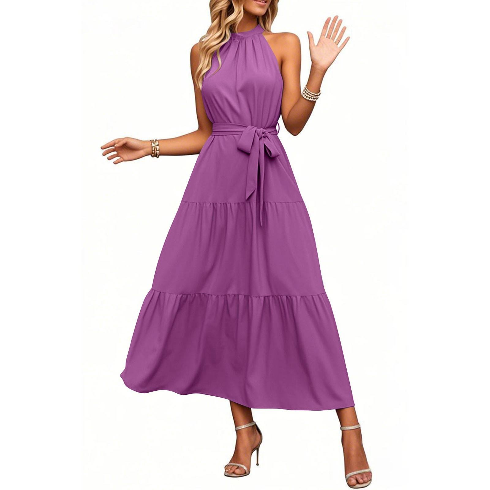 

Women s Sundress Sleeveless Flowy Hem Boho Skirt With Belt XL фіолетовий