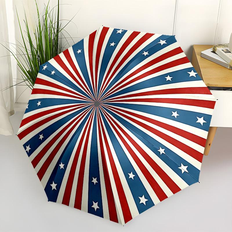 

1PC Stars Stripes Automatic Folding Umbrella - Compact 8-Rib Design, Durable Plastic & Iron, Lightweight for Outdoor Daily Use, Festive Gift096