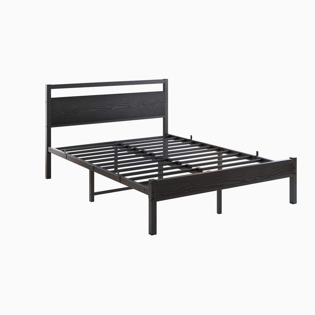 Stelaż łóżka 120x200 cm wykonany z metalu i drewna – Stabilne łóżko pojedyncze ze stelażem listwowym i schowkiem, Łóżko dla gości/Młodzieżowe