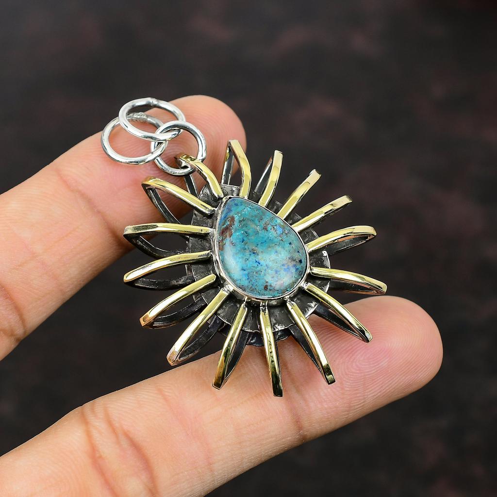 Shattuckite Pendant 925 Sterling Silver Pendant Gemstone Handmade Jewelry 18K Gold Plated Pendant Cage Jewelry Gift For Girl Antique Pendant