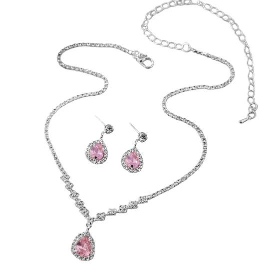 

1 комплект, женский комплект ювелирных изделий, ожерелье со стразами, серьги для выпускного, свадьбы, вечеринки, невесты, висячие серьги с каплями воды, официальные случаи, украшения на шею розовый