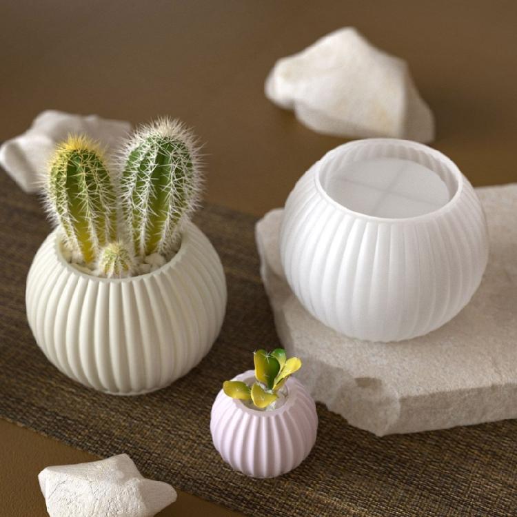 Striped Round Resin Mold Reusable Silicone Candle Cup Maker For Home Decoration Flower Pot Jewelry Organiser Crafting
