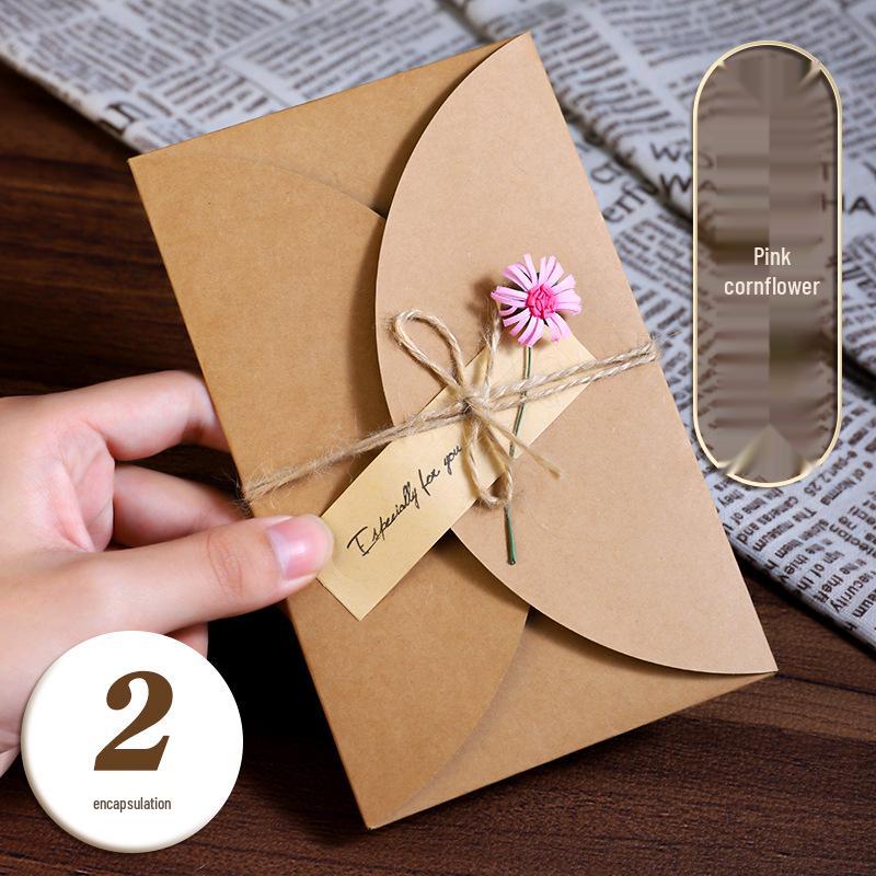 Handcrafted Retro Kraft Dried Flower Greeting Card for Birthdays & Father's Day