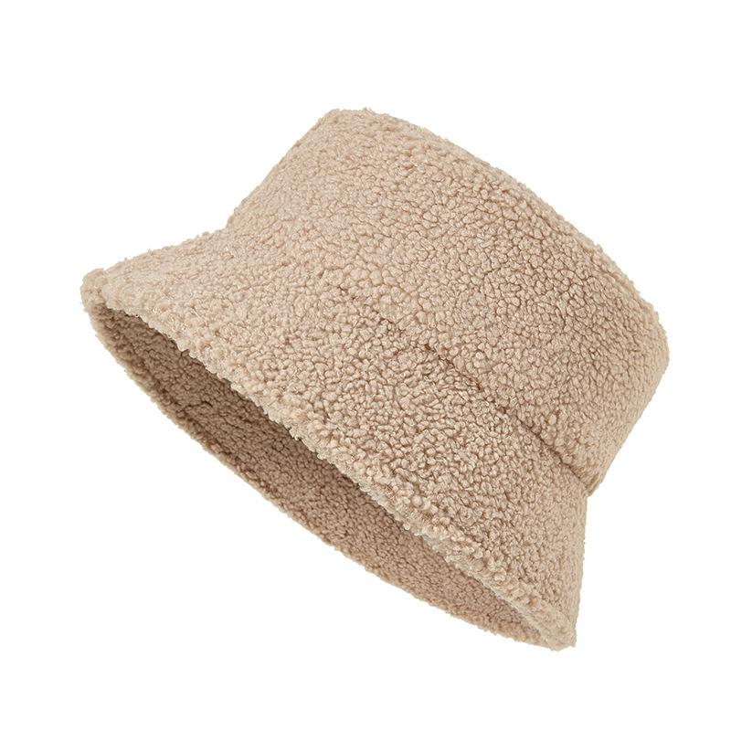 Spring and summer hat casual men's bucket hat solid color versatile women's basin hat warm lamb wool bucket hat
