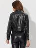 Allegra K Women's Long Sleeve Biker Jacket/Coat with Holographic Shiny Metallic Collar and Button-Down Detail, Black, Size S