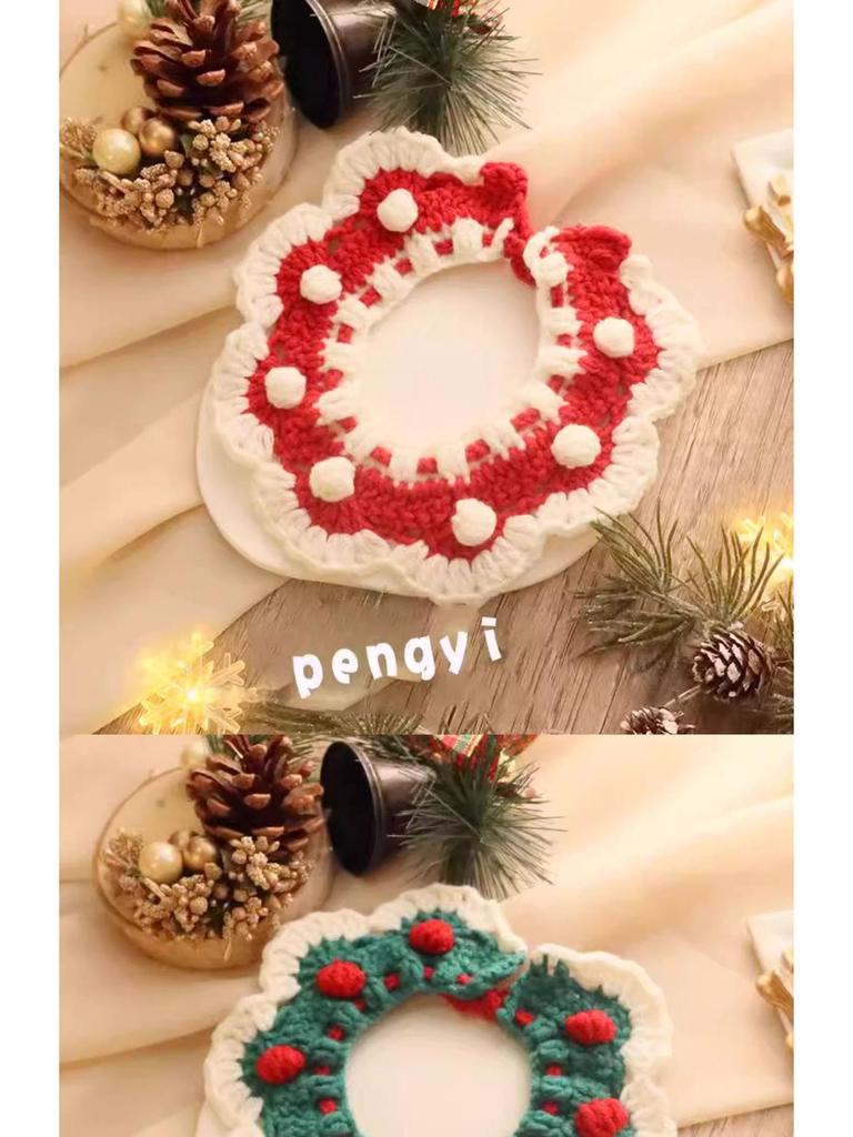 Gestrickter Kätzchen- & Welpen-Halswärmer-Lätzchen - Plüsch-Haustier-Weihnachtsschmuck für Bichon, Teddy, Britisch Kurzhaar - Blau/Weiß