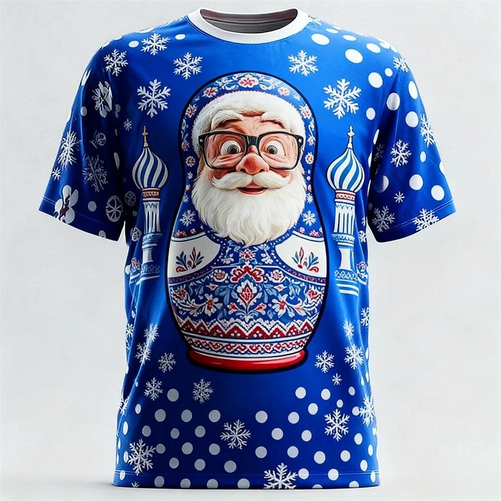 Pánská trička s dlouhým rukávem s módním 3D potiskem vzoru Santa Clause s kulatým výstřihem - Měkká polyesterová tkanina se střední pružností, letní oblečení volného střihu