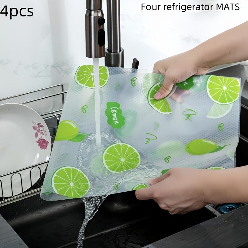 4Pcs Waterproof Refrigerator Liner Set Moisture-Proof Non-Slip Washable Reusable Eva Material Novel Lemon Pattern