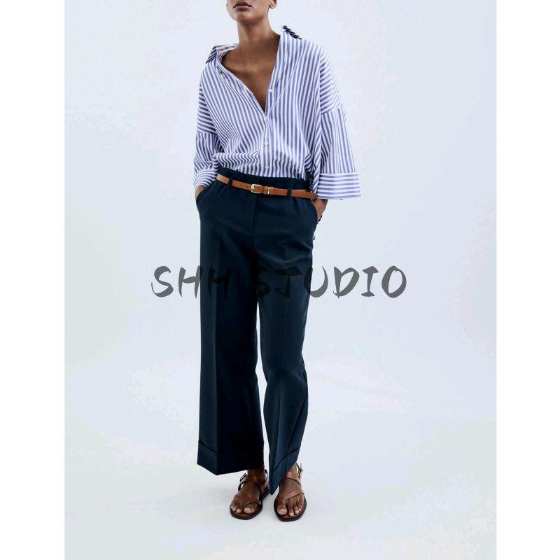 Spring New Women's Clothing Asymmetric Hem Wide Sleeve Poplin Comfortable Long Sleeve Lapel Shirt 2246255