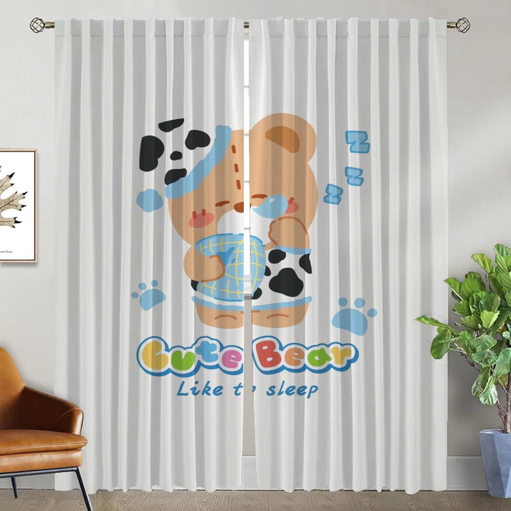 Sleeping Bear Curtains for Living Room Curtain Partition Halloween Decoration Shades Tulle for Bedroom Home Interior Curtains