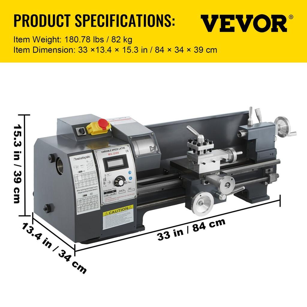 Aktualisierte 750W Mini-Metall Drehmaschine 8x16 Zoll Metall Drehmaschine mit Luxus-Zubehörkasten, 50-2500 U/min Stufenlos Variable Geschwindigkeiten MT3 Spindelkonus Metall Drehmaschine