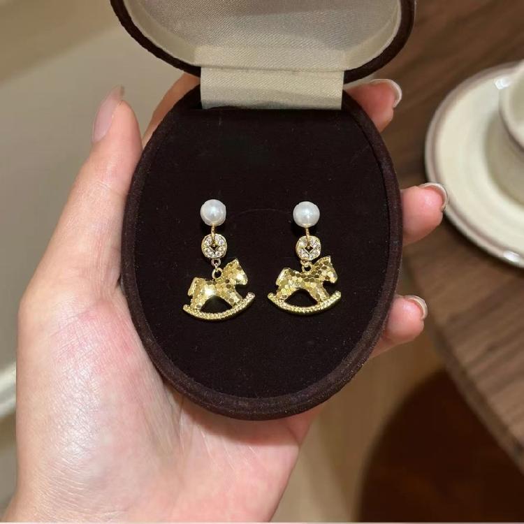Unique Horse Theme Ear Studs Gold Finish and Stones Adorned for Parties Formal Event Elegant