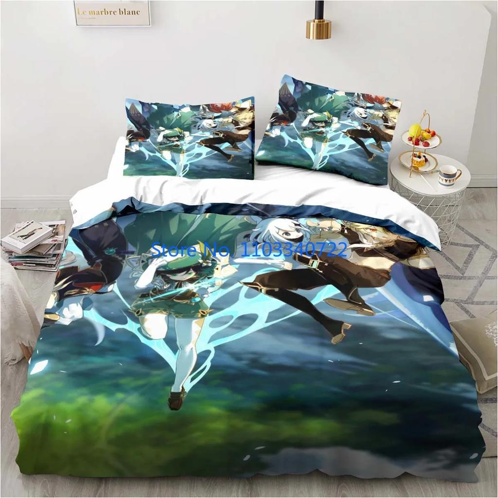 Cartoon Anime Genshin Impact Game Bedding Duvet Cover Print Comforter Cover Bedclothes for Boy Girl Bedding Sets Bedroom Decor