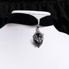 Punk Personality Sliver Color Oval Vampire Bat Relief Pendant Black Velvet Necklace for Women Halloween Party Retro Jewelry Gift
