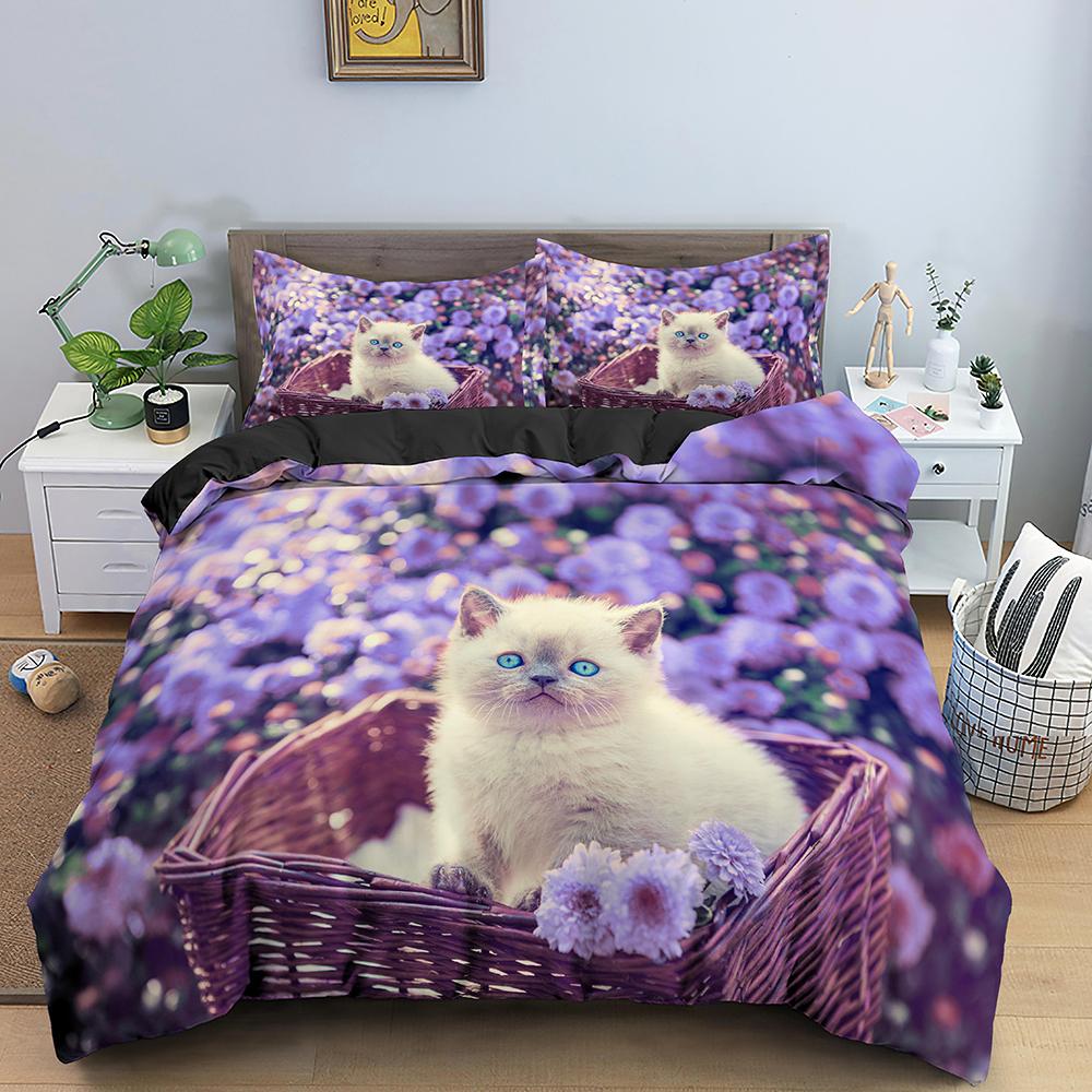 Astronaut In Space Cat for Girls Boy Teen Cute Pet Pattern Duvet Cover 3D Printed Quilt Cover for Bedroom Decoration Queen Size