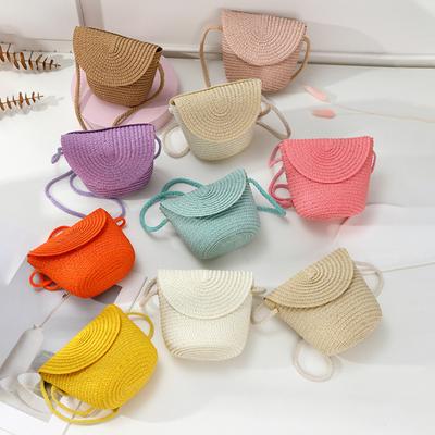 Cute Grass Woven Children's Handbag Handmade Rattan Little Girl Crossbody Fashi Cute Wallet Summer Beach Shoulder Bags