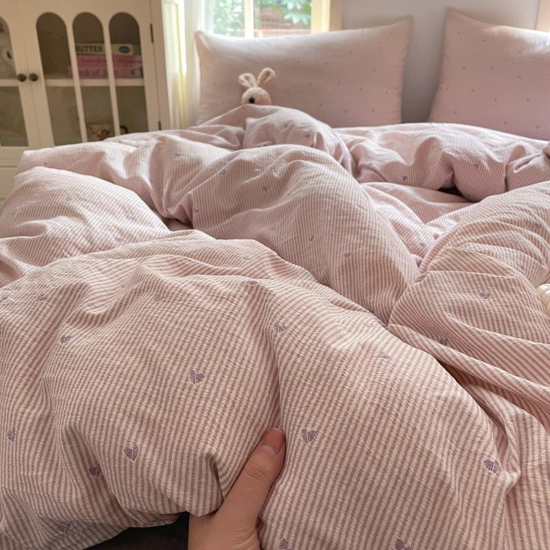 Korean Girls Strawberry Bedding Sets Bed Sheet Duvet Cover with Pillowcase Queen King Size Quilt Cover Set Soft Bed Linen Set