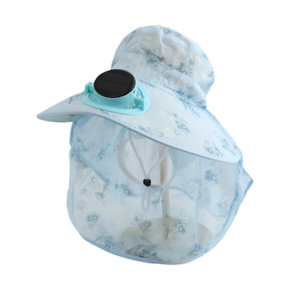 Door Fan Anti-UV Solar Fan Cap Breathable 300MA Current Sun Cap Long Sun Shield Floral Design Cooling Fan Hat Outdoor Activities