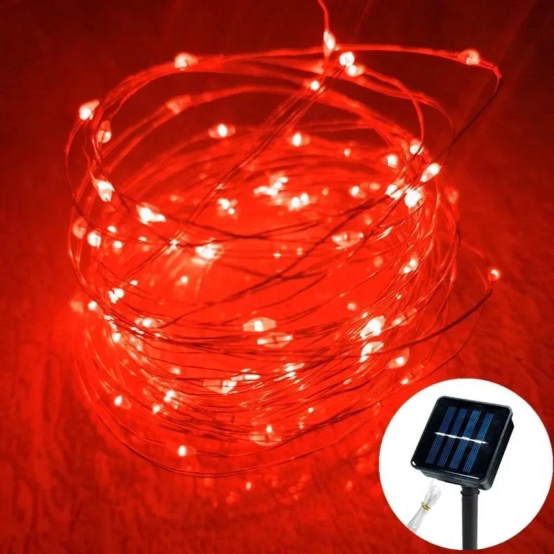 1 Set of Solar Light String OutdoOr Waterproof 8-mode Copper Wire, Fairy Tale Light, Christmas Light, Used for Outdoor Garden 32M 300LEDs красный