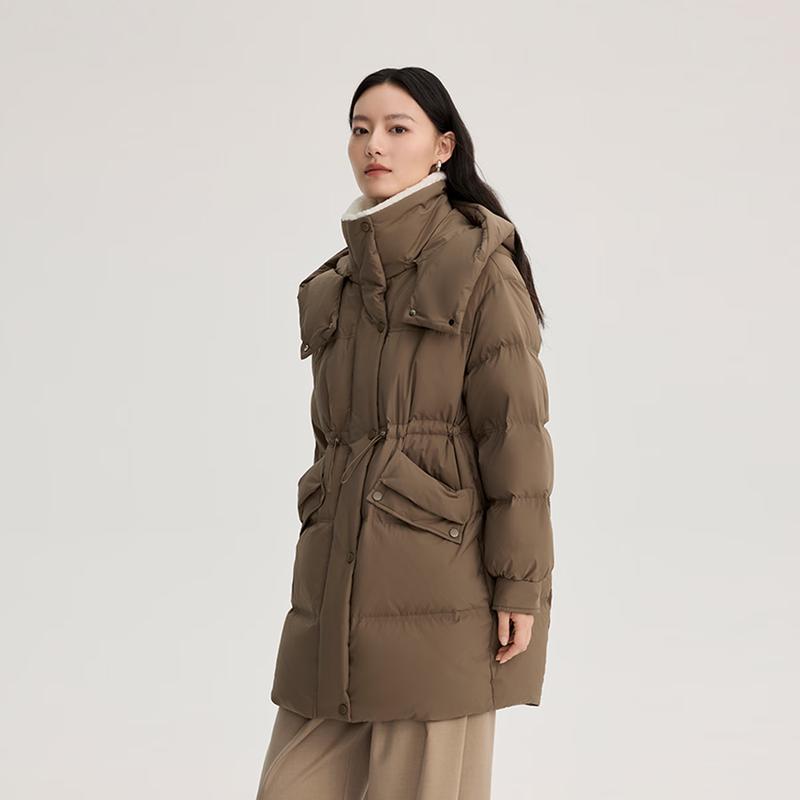 Ailaiyi Women's Mid-Length Down Coat with Faux Shearling Collar