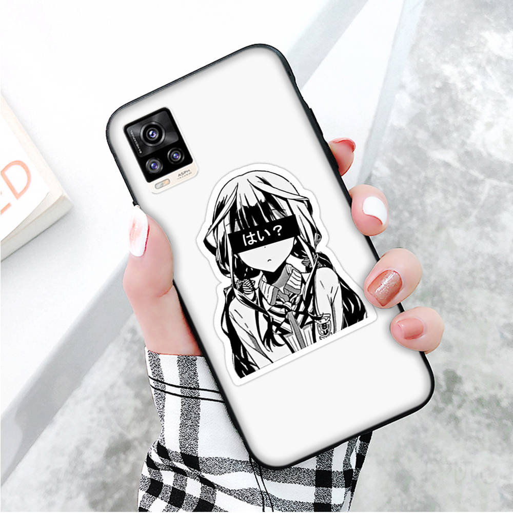 Black Case for Xiaomi Redmi 13C Note 9 iPhone XR 7 8 14 15 11 12 13 X XS Pro Max Samsung A25 S23 S24 FE Ultra Plus Stickers Anime Girl