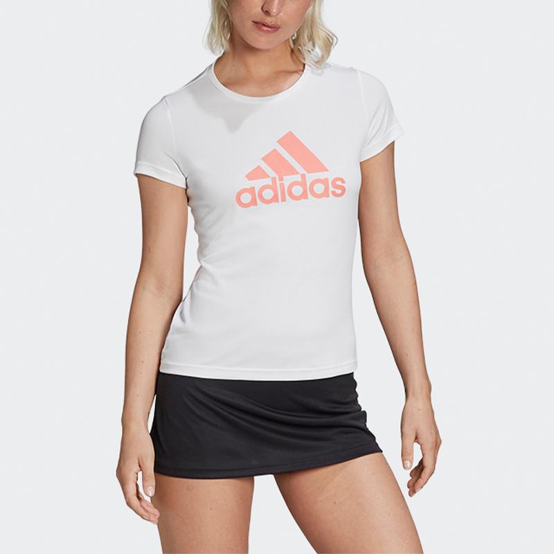 Adidas Logo Print Sports Crew Neck Short Sleeve T-Shirt Women tops White FT9737
