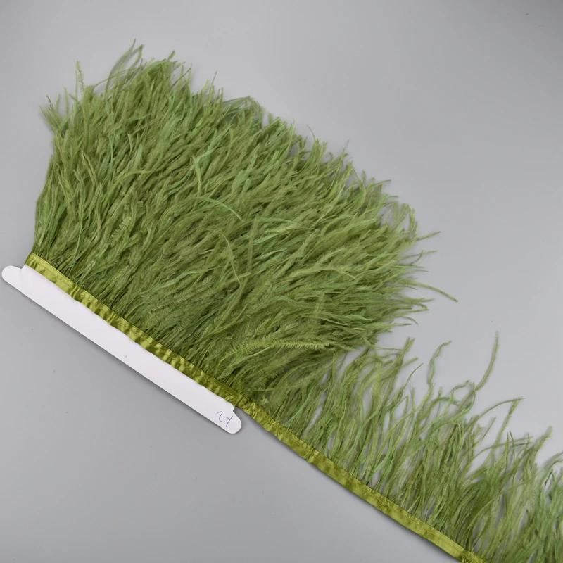 1Meter Ostrich Feathers On Ribbon Tape 10-15Cm Black White Tassel Fringe Trim Shawl Sewing Trimmings Needlework Clothes Decor