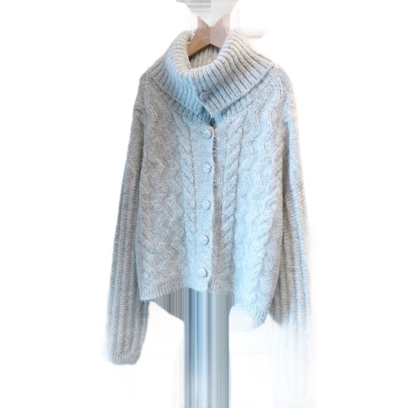 Women's High-Neck Sweater Coat - 2026 Autumn/Winter Loose Lapel Outerwear, Thick Knit Cardigan, Trendy Lazy Style