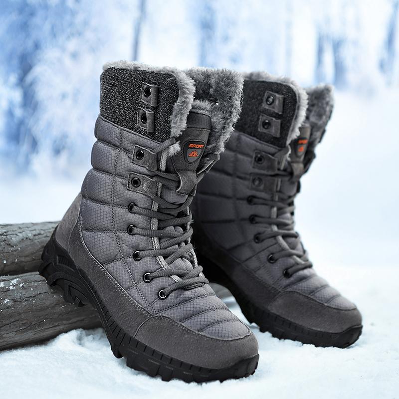 Fashion Men Winter Snow Boots Super Warm Men Hiking Boots High Quality Waterproof Leather High Top Big Size Men's Boots Outdoor Sneakers
