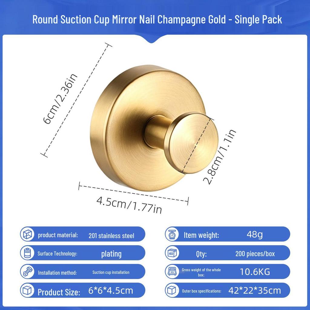 Stainless Steel No-Drill Suction Cup Hook for Kitchen & Bathroom