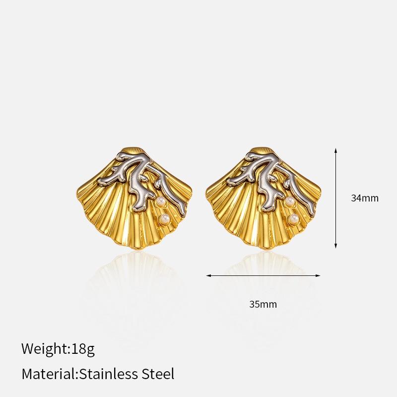 

Fashion Geometric Design Shell Texture Earrings Fashion Stainless Steel Starfish Pearl Earrings For Woman Daily Wear Party Gift