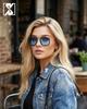 [SHEEN KELLY] Retro Square Sunglasses for Men and Women - Fashion Fine Frame Metal Frame Trend Sunglasses