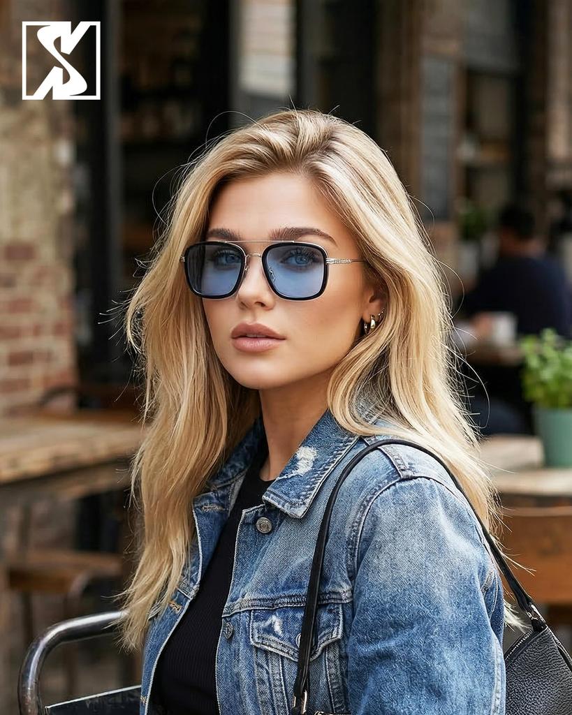 [SHEEN KELLY] Retro Square Sunglasses for Men and Women - Fashion Fine Frame Metal Frame Trend Sunglasses