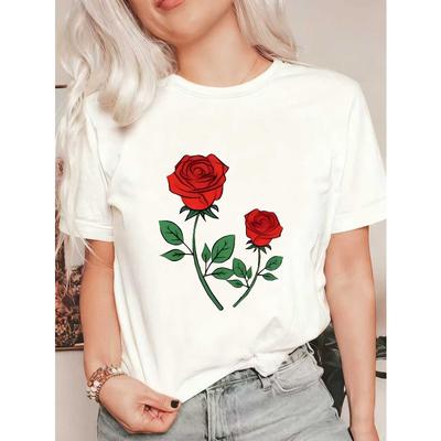 Schwarzes Oversized T-Shirt mit rotem Rosenaufdruck für Freizeitkleidung