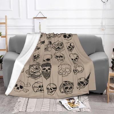 Czaszka Retro Koce Flanelowe Dekoracje Ciekawostki Kości Halloween Lekkie Koce Narzuty na Łóżko Kanapa Pluszowa Cienka Kołdra