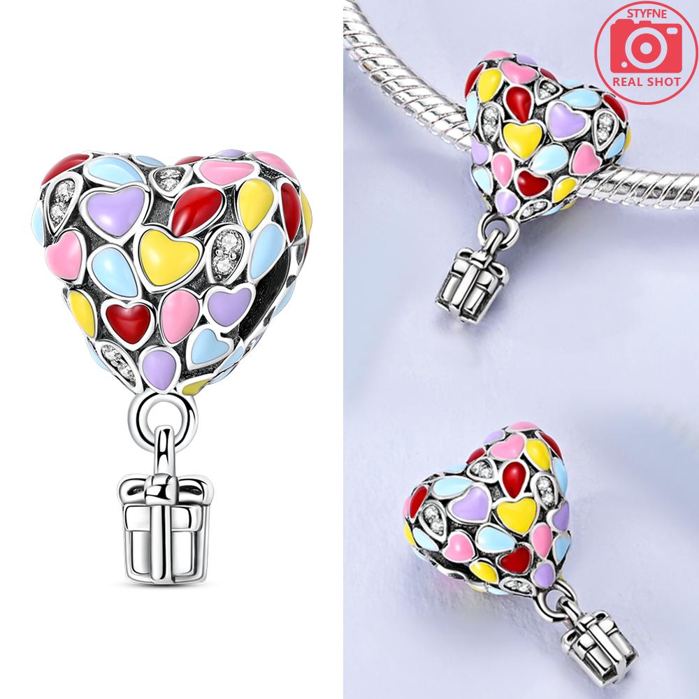 Copper Original Bead Inlaid Zirconium Bowknot Love Heart Balloon Charms Pendants Fit Bracelet Diy Jewelry Marking