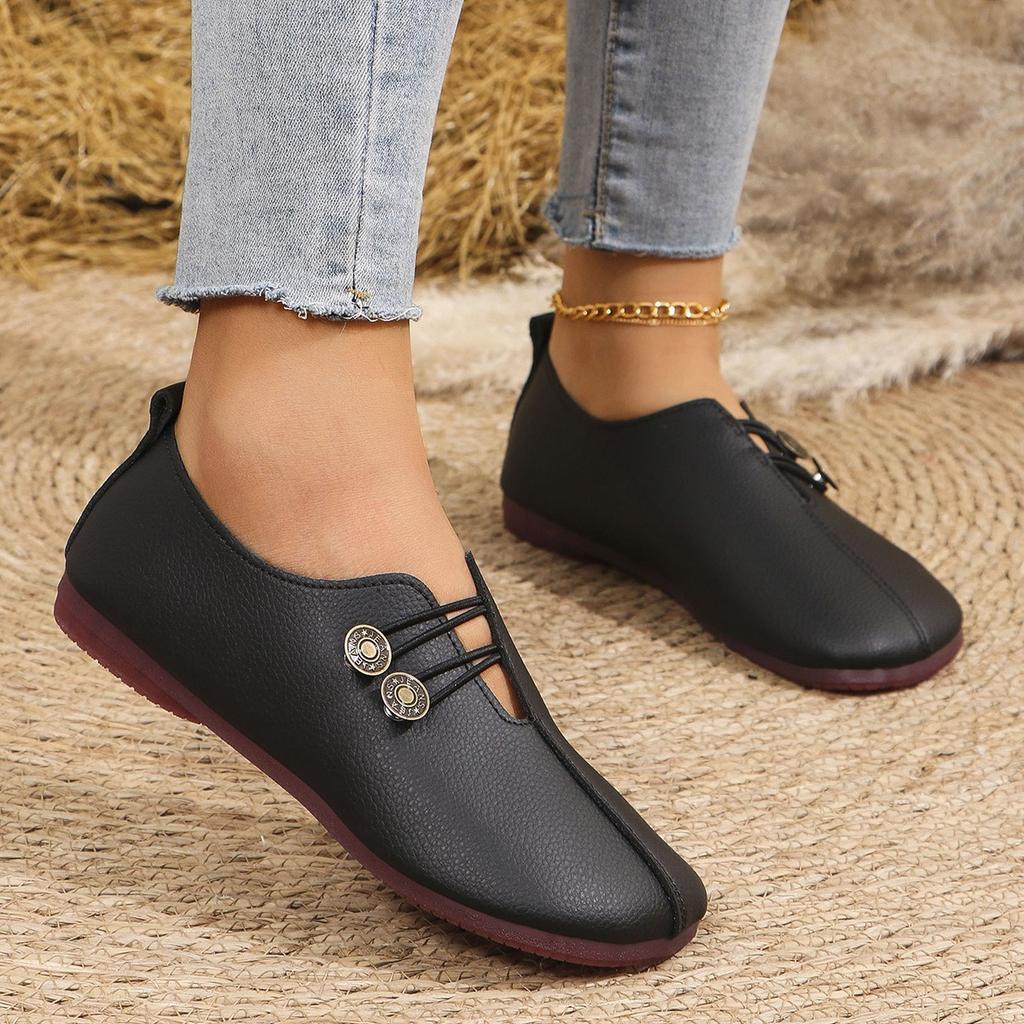 2026 Summer New Soft Leather Flat Flat Casual Single Shoes for Women, Round Head, Shallow Mouth, One Step Stepping Large Women's Shoes