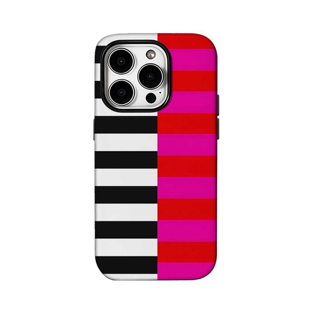 

Bicoloured Stripes Pink Black Phone Case for IPhone 16 15 14 13 12 11 X XS XR XSMAX 7 8 Pro Max Plus Double-layer Back Cover IPHONEXSMAX