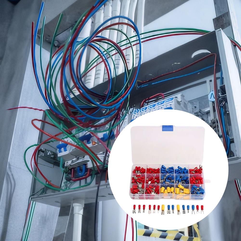 Zestaw 280 sztuk zacisków do przewodów elektrycznych, konektorów oczkowych, płaskich, tulejek, złączek, końcówek, zestaw assortmentowy, zaciskane na zimno