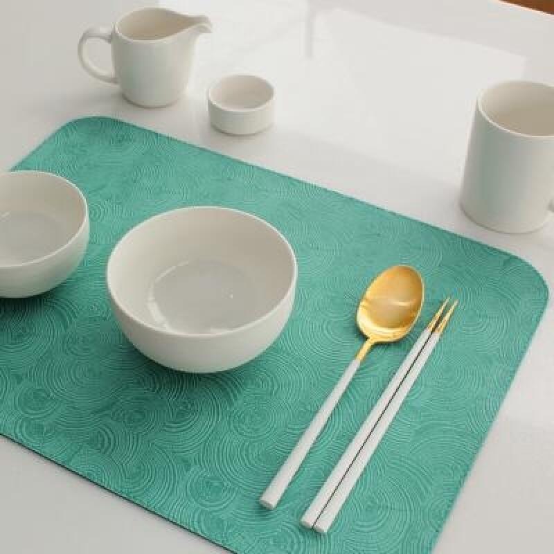 Charcoal Leather Double-Sided Square Table Mat, Charcoal Black/Charcoal Mint 1P