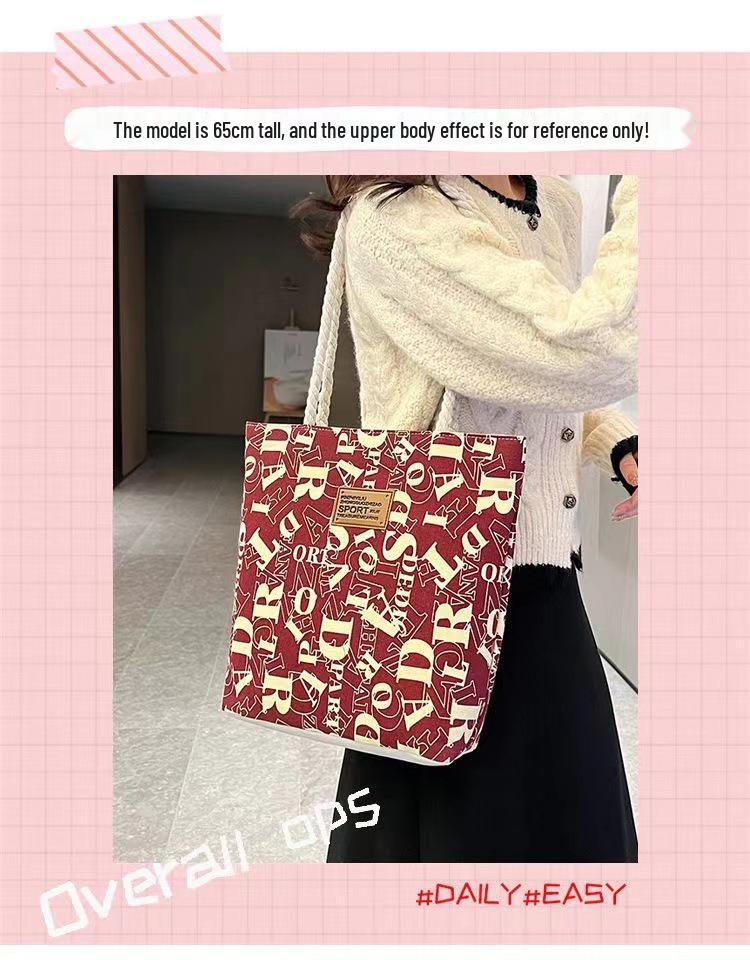 Large Capacity Canvas Tote: Simple, Stylish Commuter Bag for Female Students with Letter Print