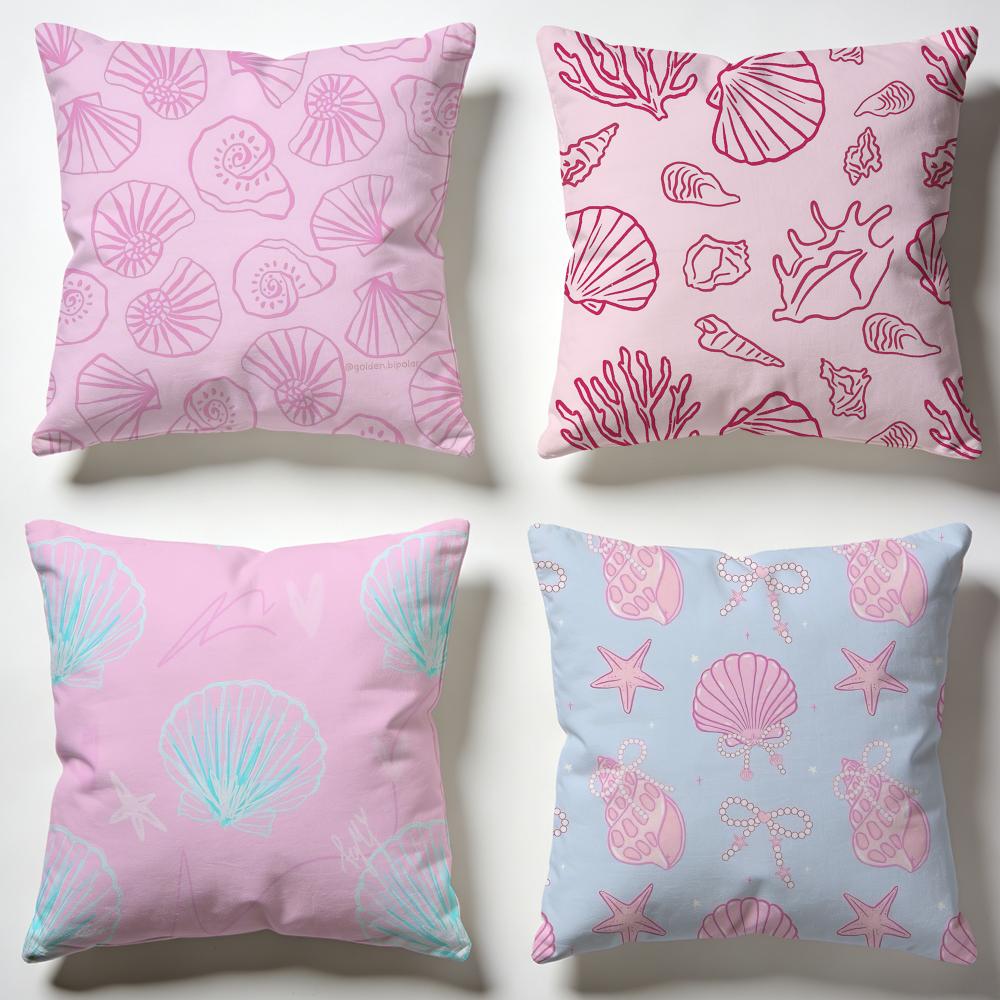 Oceanic Seashell Pattern Cushion Cover Soft Pillow Cases for Home Bedroom Living Room Sofa