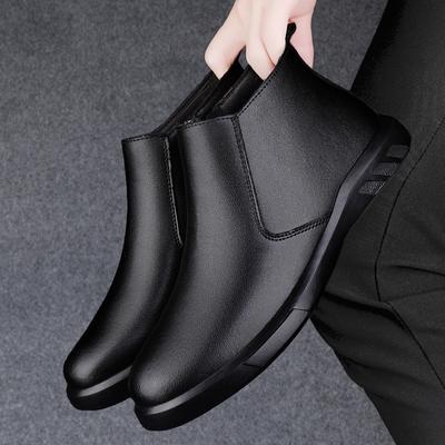 Fashion Outdoor High Top Shoes Motorcycle Boots  Genuine Leather Mens Chelsea Boots 2025 New Ankle Boots Fashion Winter Plush Snow Botas
