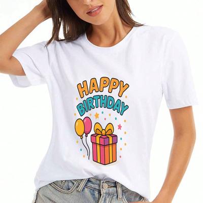 Happy Birthday Wounisex's Cotton T Shirt, Cotton Premium Print, Durable, Casual And Fashionable. Birthday Balloons And Gift Design Cotton T Shirt, Exc