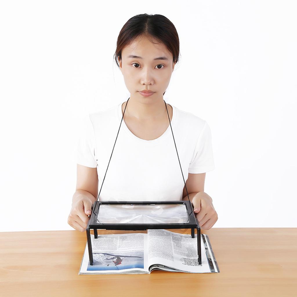 Foldable Ultrathin A4 Full Page Magnifying Glass with 3X Magnifier 4 LED Lights for Reading