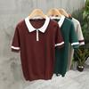 Casual Short Sleeve Polo Shirt Men Summer New Ice Silk Breathable Color-Block Business Turn-Down Collar Knitted T-Shirt Men's Top